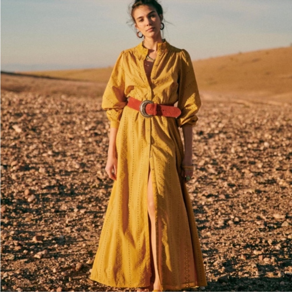 Sezane yellow eyelet dress havane bella USA small